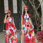 Casual Colors Printed Dress with Headband