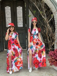 Casual Colors Printed Dress with Headband
