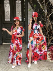 Casual Colors Printed Dress with Headband - Image 2