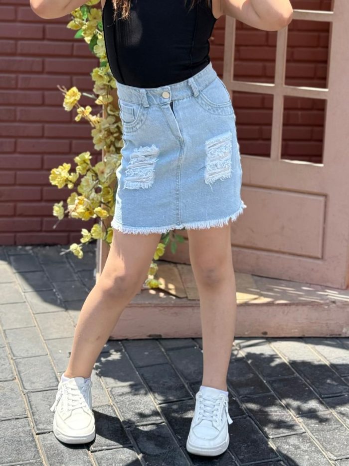 Distressed Denim Mini Skirt - Image 2