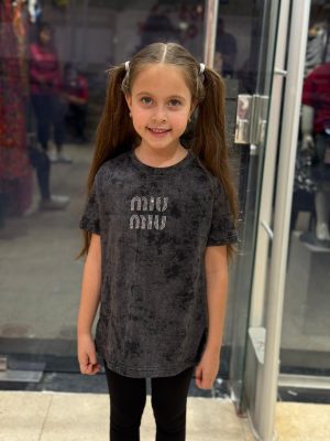 Miu Miu Rhinestone Round Neck Short Sleeve T-Shirt With