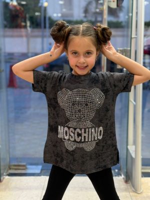 Teddy Bear Rhinestone Round Neck Short Sleeve T-Shirt