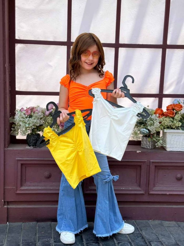 Neckline Ruffle Short Puff Sleeve Slim Fit Top - Image 5