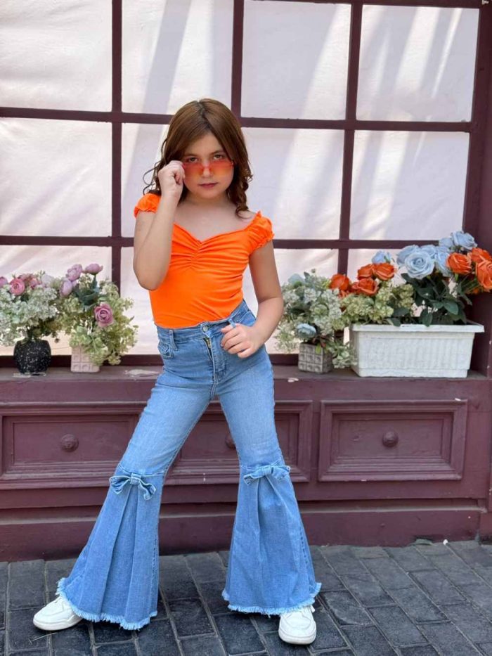 Bow Front Fold Pleated Leg Jeans - Image 1