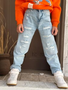 Ripped Frayed Bleach Wash Jeans Pants - Image 2