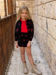 3PCS Set Solid Basic Top & Floral Knitted Jacket & Skirt - Image 4