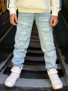 Ripped Frayed Bleach Wash Jeans Pants - Image 4