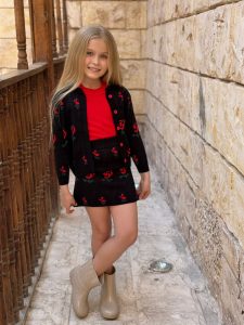 3PCS Set Solid Basic Top & Floral Knitted Jacket & Skirt - Image 5