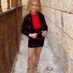 3PCS Set Solid Basic Top & Floral Knitted Jacket & Skirt