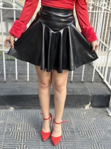 High Waist PU Leather Flared Skirt - Image 2