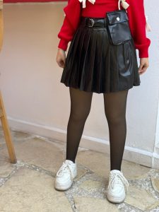 Solid Pleated Pu Leather Skirt With Belt Bag - Image 3