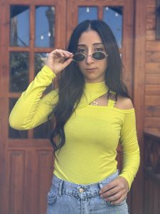 Solid Cut Out Cold Shoulder Buckle Detail Mock Neck Top - Image 3