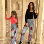 Heart & Bow Print Ripped Straight Leg Jeans