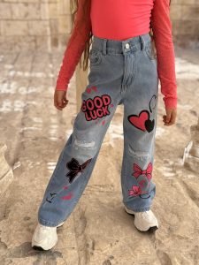 Heart & Bow Print Ripped Straight Leg Jeans - Image 2