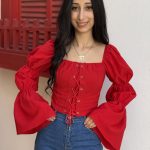 Lace-Up Front Puff Sleeve Top