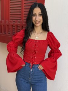 Lace-Up Front Puff Sleeve Top