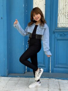 Fringe Trim Crop Denim Jacket - Image 3