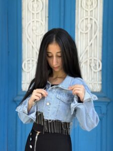 Fringe Trim Crop Denim Jacket