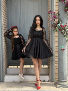 Polka Dot Print Mesh Overlay Dress - Image 3