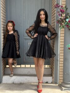 Polka Dot Print Mesh Overlay Dress - Image 2