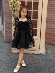 Polka Dot Print Mesh Overlay Dress - Image 4