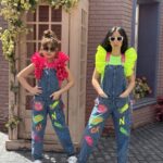 Blue Denim Overalls With Floral Smiling Face Graffiti Patterns Jeans Jumpsuit