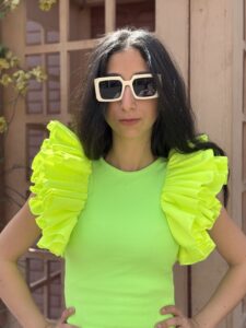 Ruffle Trim Scoop Neck Butterfly Sleeve Peplum Blouse - Image 2