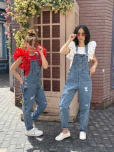 Distressed Casual Versatile Daily Wear Denim Bib Overall Wide Leg Jeans Jumpsuit - Image 2