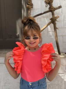 Ruffle Trim Scoop Neck Butterfly Sleeve Peplum Blouse - Image 3