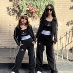 3pcs CK Letter Graphic Top & Striped Trim Jacket & Flare Leg Sweatpants Set