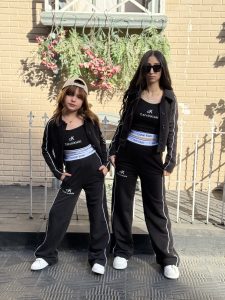 3pcs CK Letter Graphic Top & Striped Trim Jacket & Flare Leg Sweatpants Set