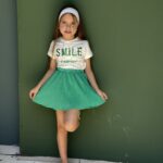 Smile Print Short Sleeve T-Shirt & Ruffle Hem Skirt