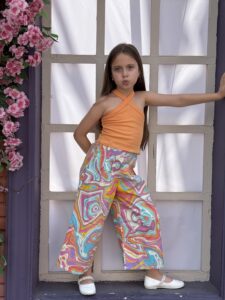Rib Crossed Halter Top & Floral Print Woven Pants 2 Pieces Set