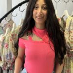 Solid Cut Out Cold Shoulder Buckle Detail Mock Neck Short Sleeve Top