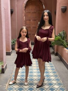 Lightweight Sheer Bowknot Tie Lantern Sleeve Split Hem Solid Color Dress