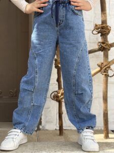 ⁦بنطلون جينز برجل واسعه استك علي الوسط⁩ - الصورة ⁦2⁩