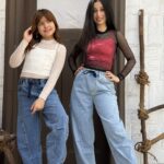 بنطلون جينز برجل واسعه استك علي الوسط