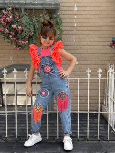 Colorful Circles And Tassels Jeans Jumpsuit - Image 2