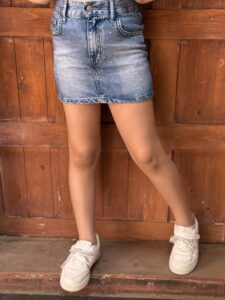 Rhinestone Faded Wash Denim Skirt - Image 2