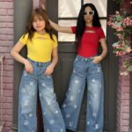 LV Rhinestone Low Waist Wide Leg Jeans Pants