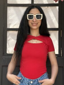 Twist Front Cut Out Keyhole Neck Blouse - Image 4