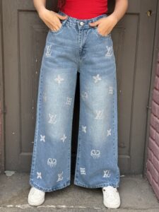 LV Rhinestone Low Waist Wide Leg Jeans Pants - Image 3