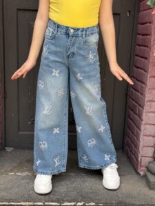 LV Rhinestone Low Waist Wide Leg Jeans Pants - Image 2