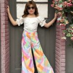 Puff Sleeves Off Shoulder Blouse & Color Block Wide-Leg Pants