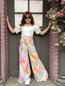Puff Sleeves Off Shoulder Blouse & Color Block Wide-Leg Pants