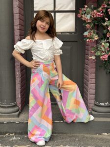 Puff Sleeves Off Shoulder Blouse & Color Block Wide-Leg Pants - Image 2