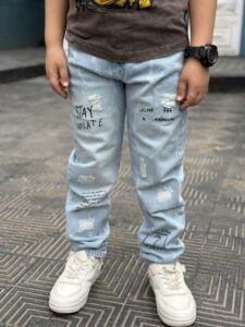 Distressed Denim Jeans With Printed Words - Image 2