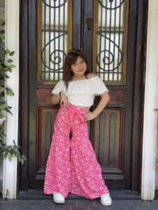 Solid Color Off-Shoulder Ruffle Gathered Blouse & Flare Leg Pants Set