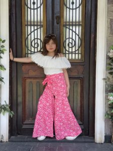 Solid Color Off-Shoulder Ruffle Gathered Blouse & Flare Leg Pants Set - Image 2