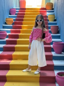 Off Shoulder Bell Sleeve Floral Top & Elastic Waist Belted Loose Textured Wide-Leg Pants Set - Image 4